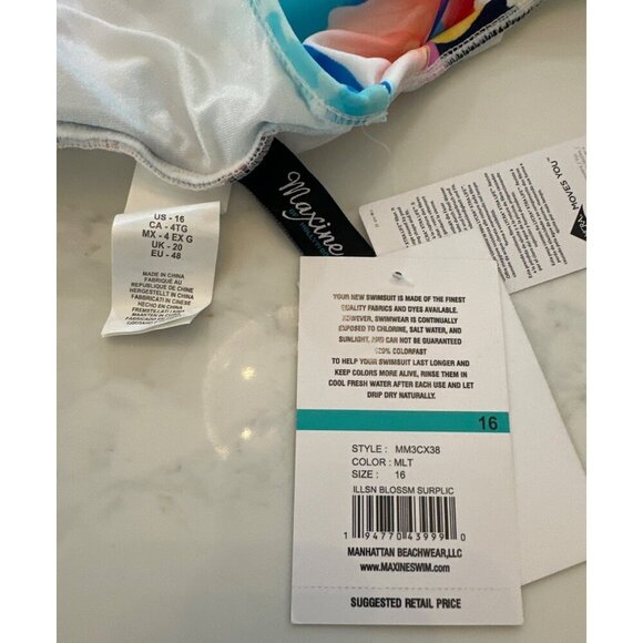 Maxine Shirred‎ Surplice One Piece Swimsuit Illusion Blossoms, Size 16 - Picture 10 of 14